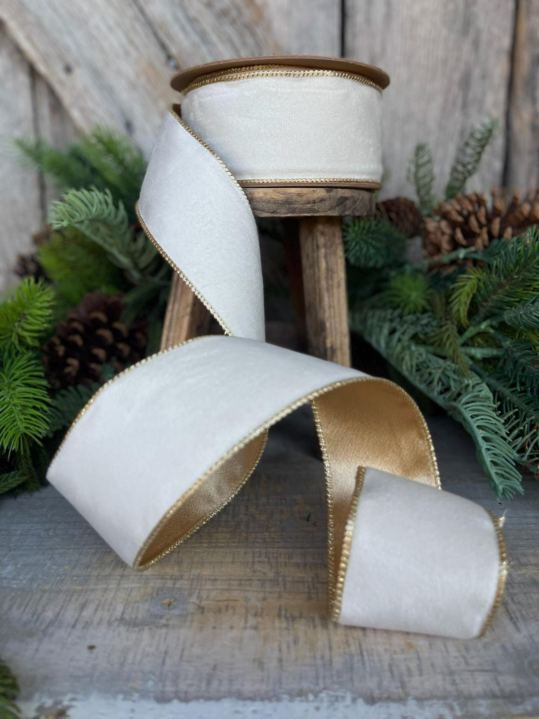2.5" Ivory Velvet Ribbon, Ivory Ribbon, Cream White Ribbon