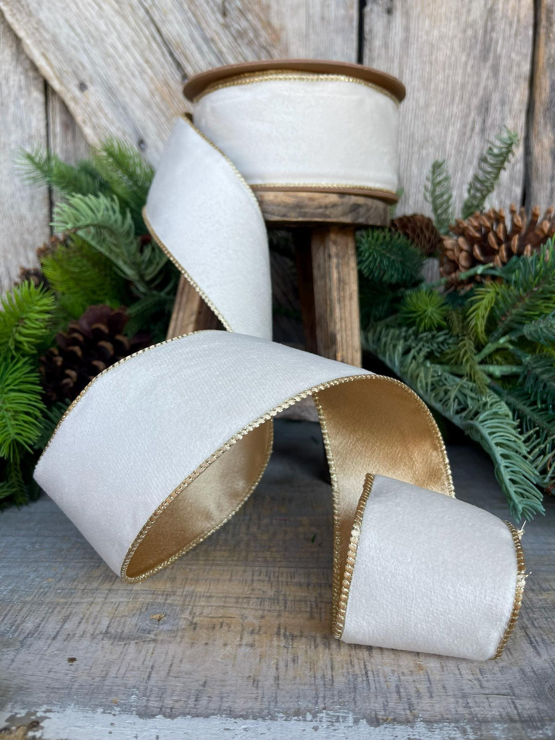 2.5" Ivory Velvet Ribbon, Ivory Ribbon, Cream White Ribbon
