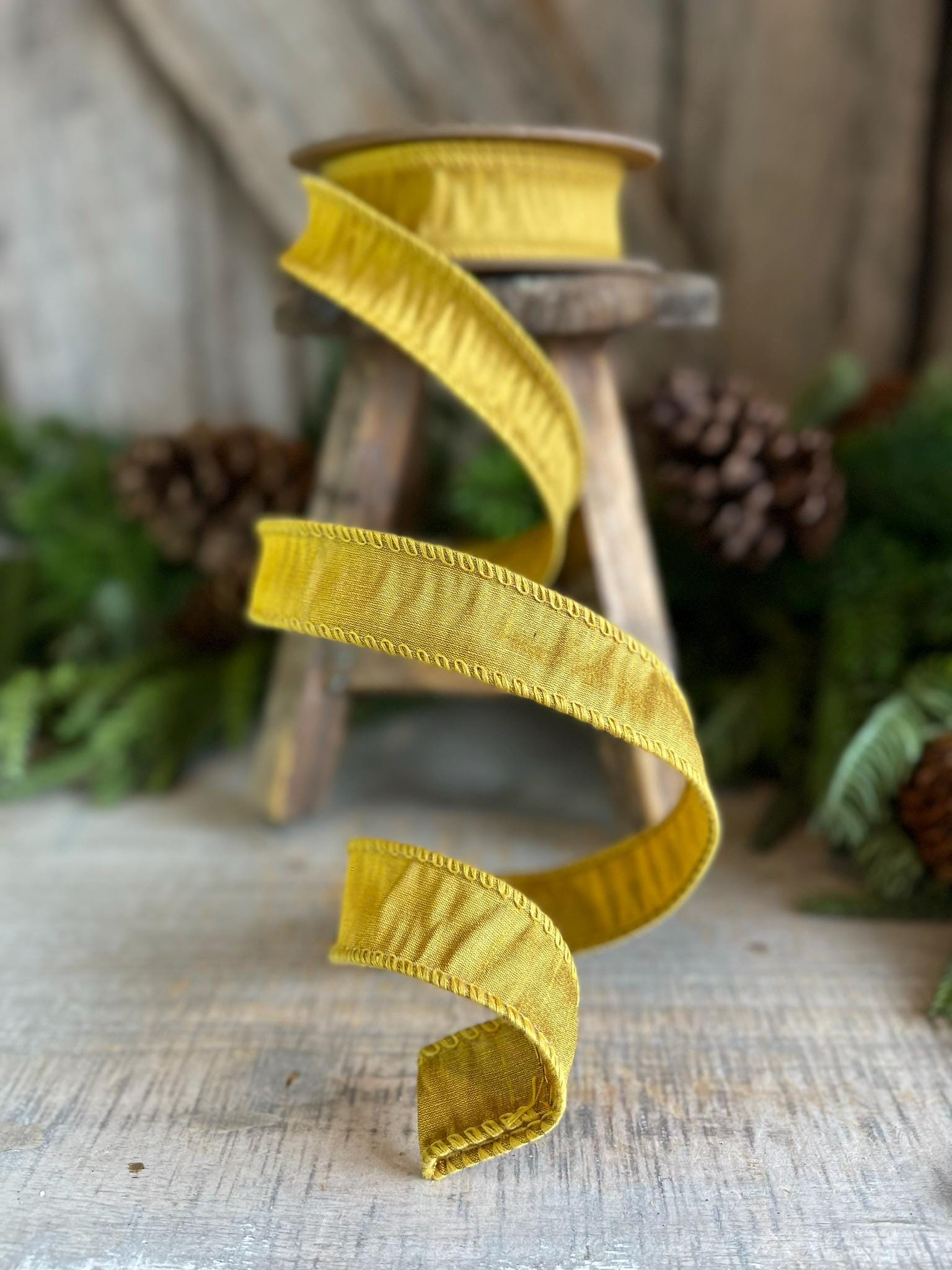 1" Gold Dupioni Ribbon, Gold WIred Ribbon, Fall Ribbon