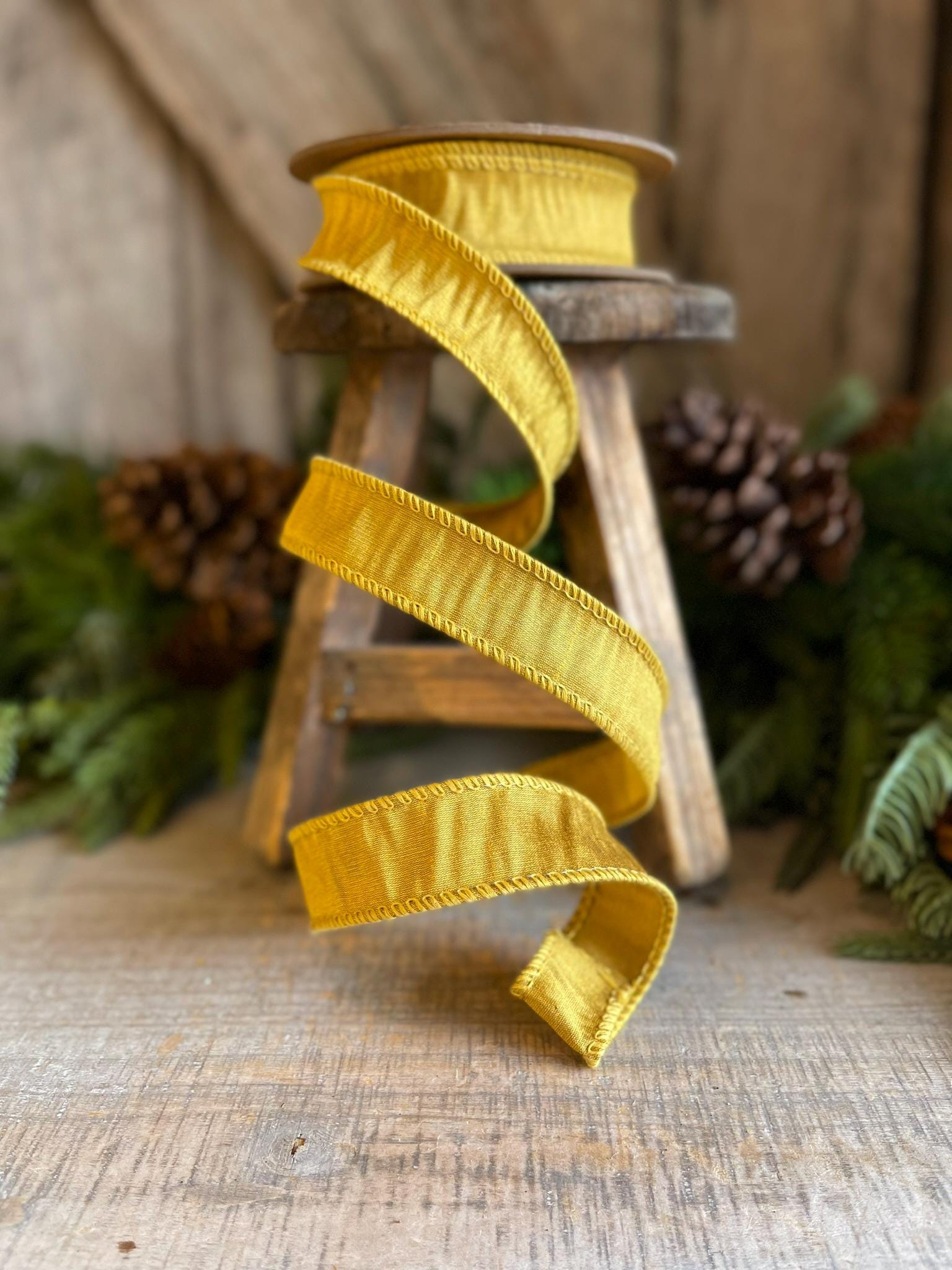 1" Gold Dupioni Ribbon, Gold WIred Ribbon, Fall Ribbon