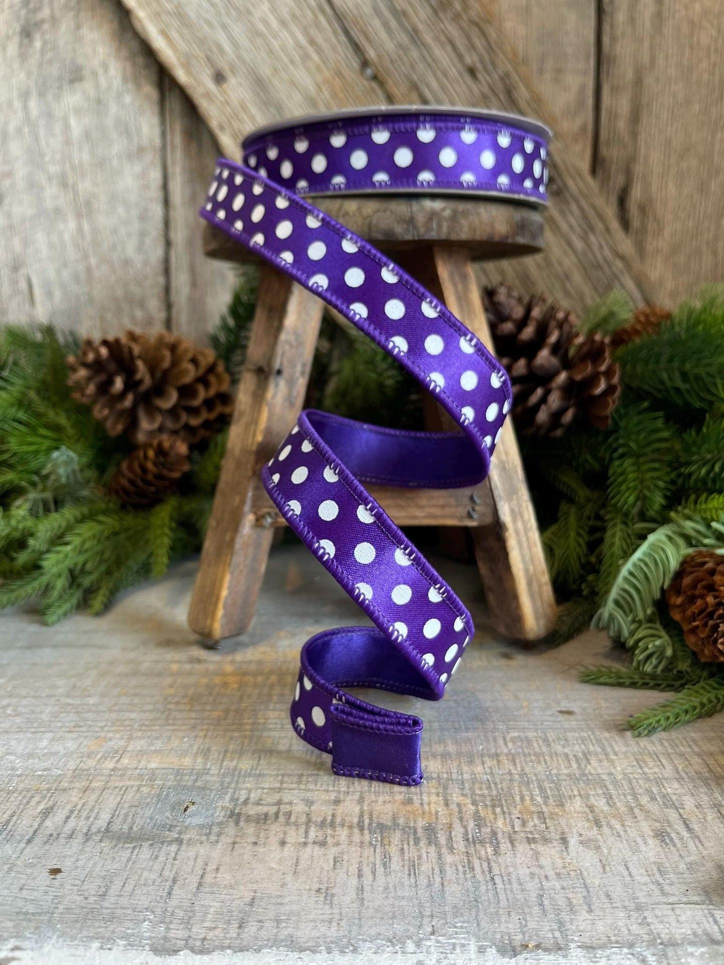 1" Purple Mini Dots, Farrisilk Ribbon, Wired Ribbon