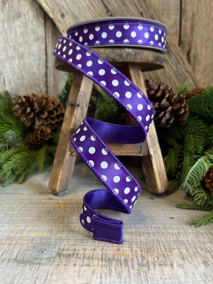 1" Purple Mini Dots, Farrisilk Ribbon, Wired Ribbon