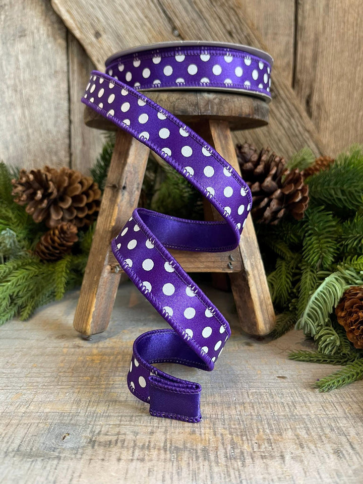 1" Purple Mini Dots, Farrisilk Ribbon, Wired Ribbon