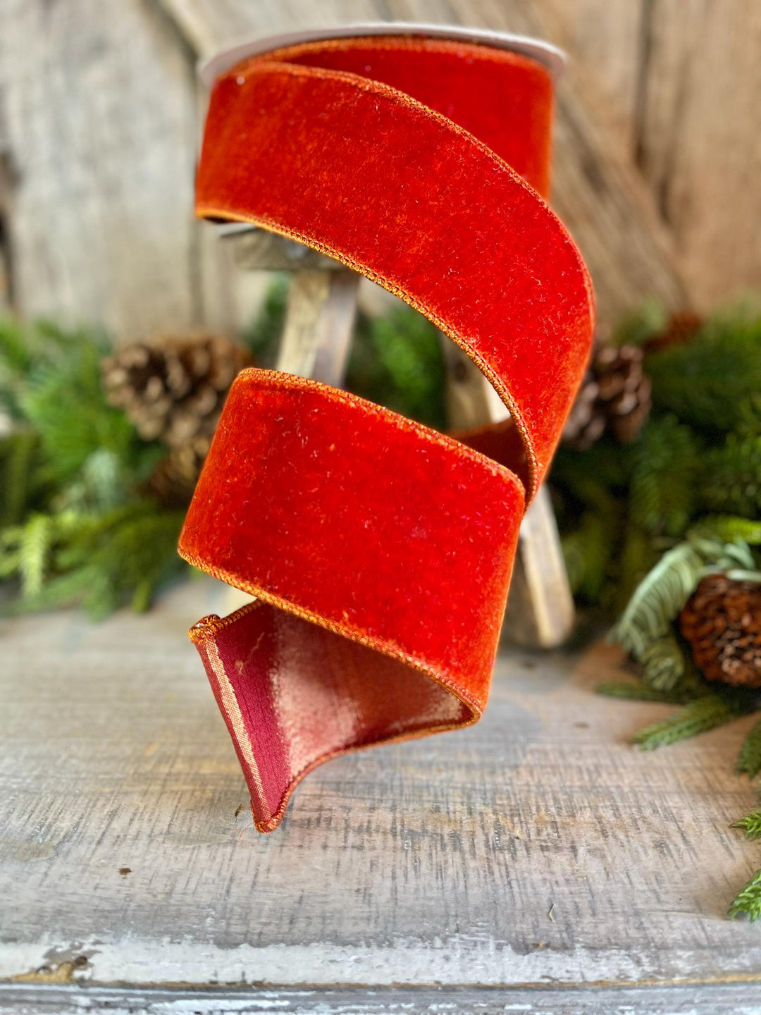 2.5" Cinnamon Velvet Ribbon, Farrisilk ribbon, fall velvet