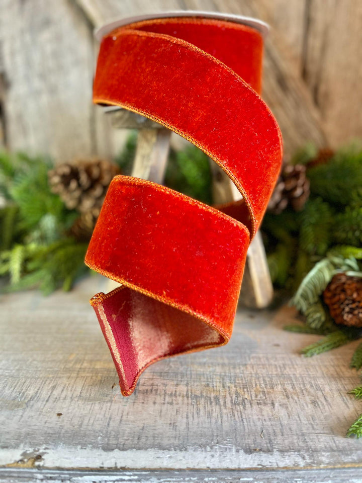 2.5" Cinnamon Velvet Ribbon, Farrisilk ribbon, fall velvet