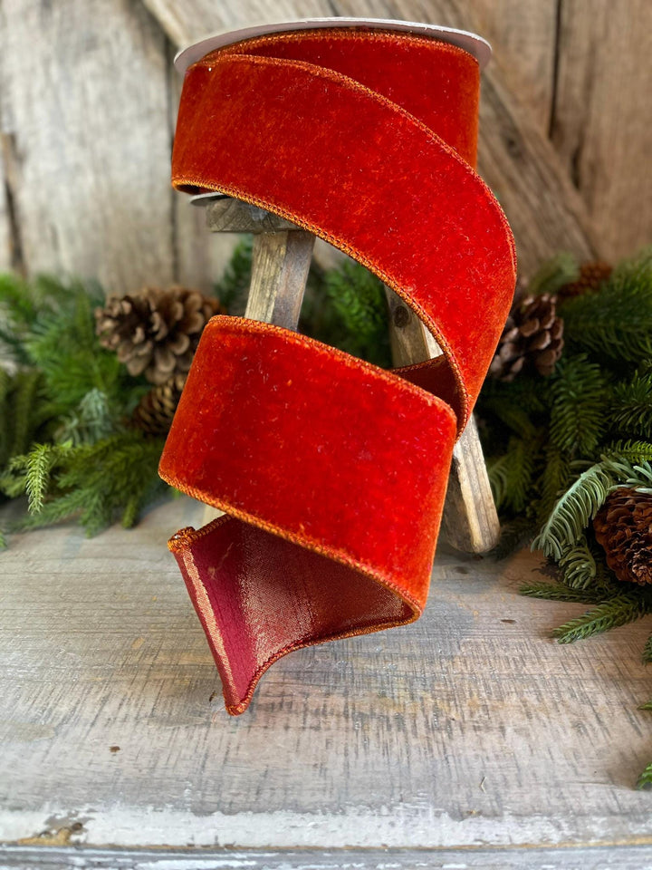 2.5" Cinnamon Velvet Ribbon, Farrisilk ribbon, fall velvet