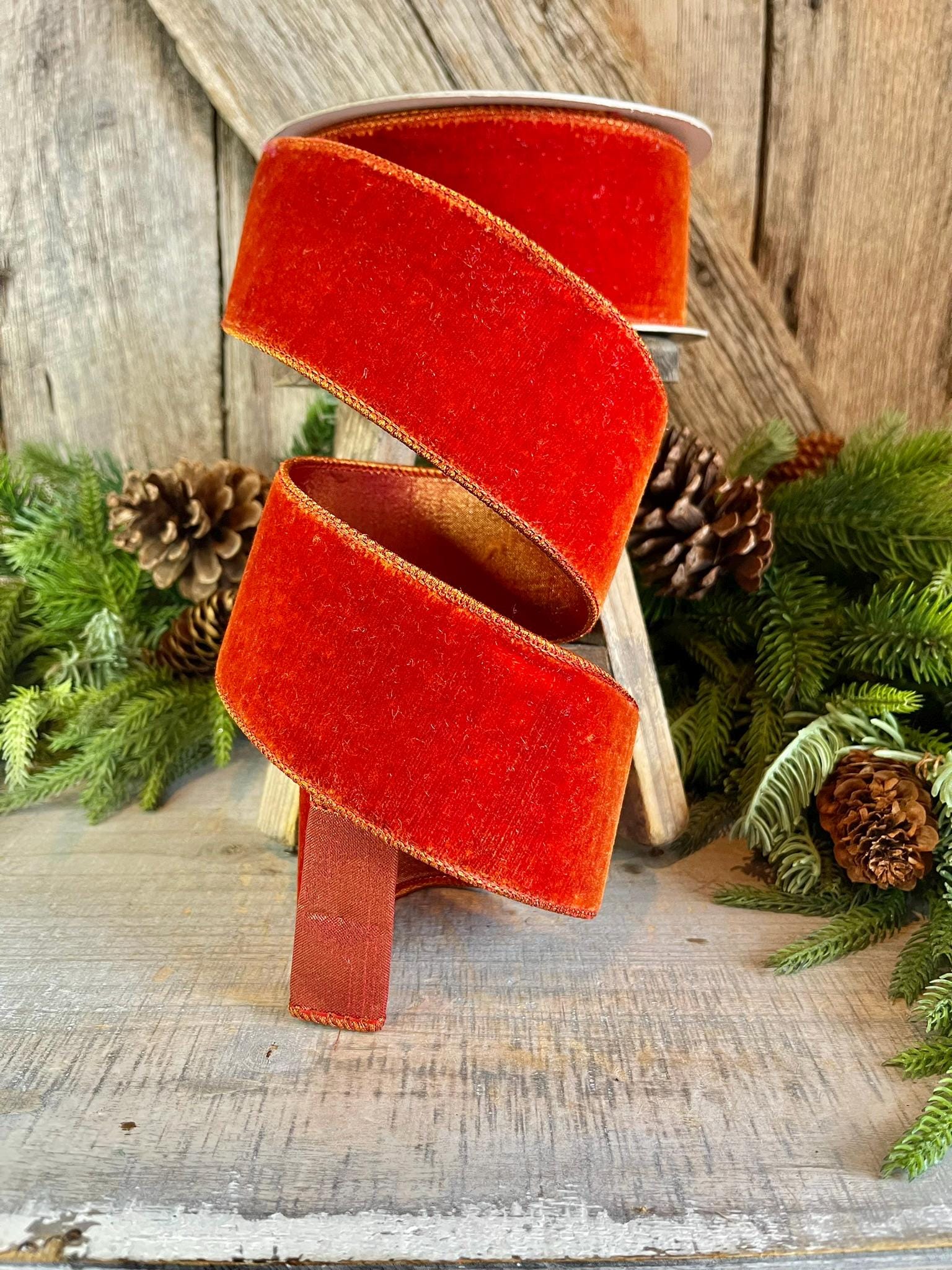 2.5" Cinnamon Velvet Ribbon, Farrisilk ribbon, fall velvet