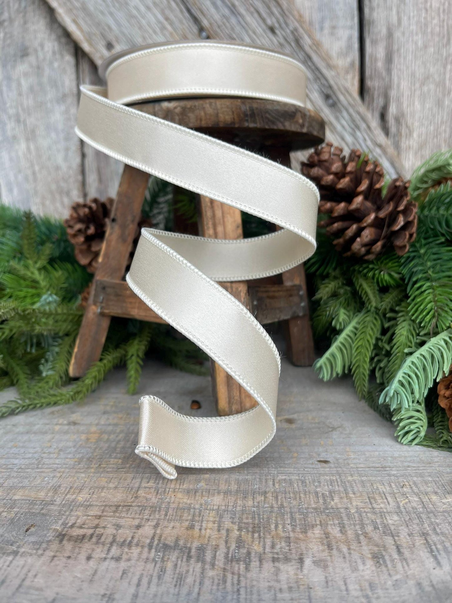 1" Ivory Wired Satin Ribbon, Farrisilk Ribbon, Satin Ribbon