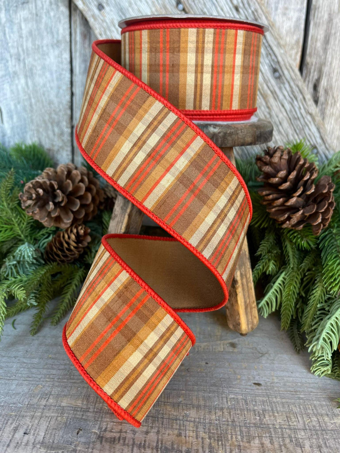 2.5" Fall Plaid Ribbon, Orange Prescott Plaid Ribbon