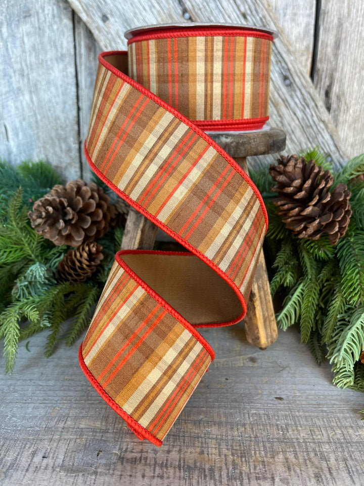 2.5" Fall Plaid Ribbon, Orange Prescott Plaid Ribbon