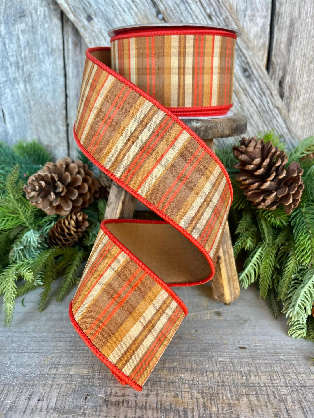 2.5" Fall Plaid Ribbon, Orange Prescott Plaid Ribbon