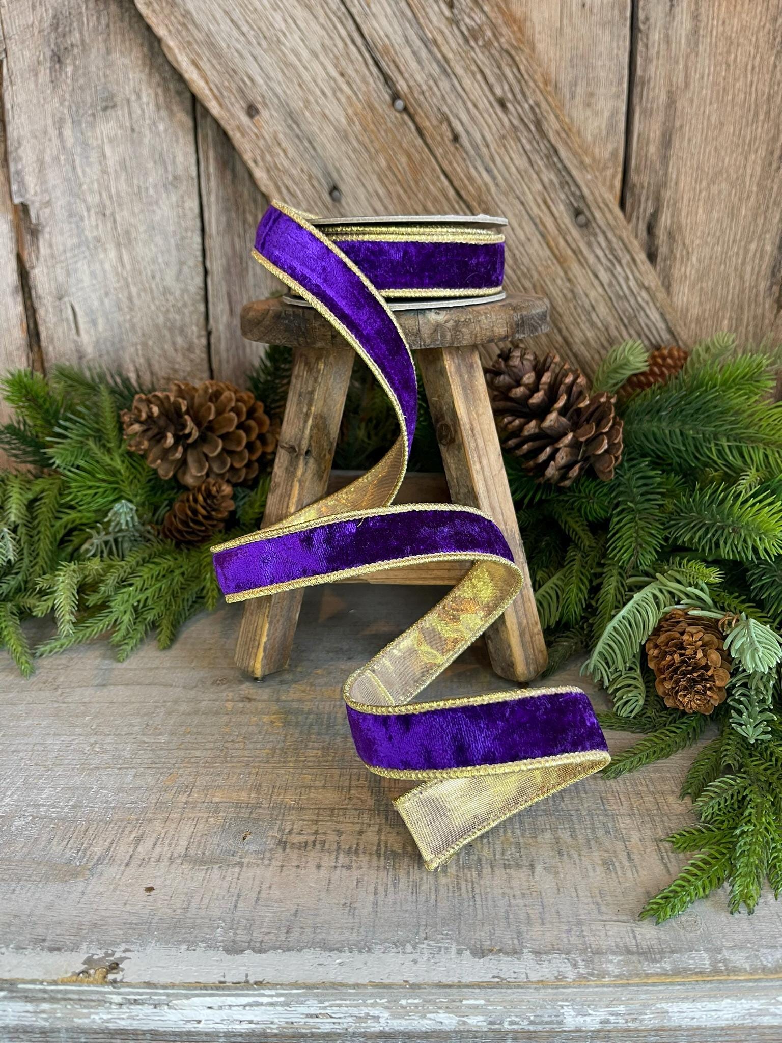1" Purple Velvet Ribbon, Royal Purple Ribbon, Wired Ribbon
