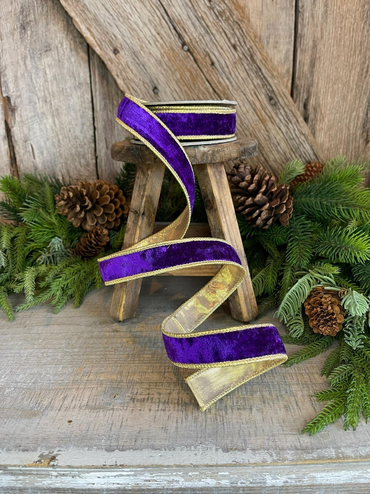 1" Purple Velvet Ribbon, Royal Purple Ribbon, Wired Ribbon