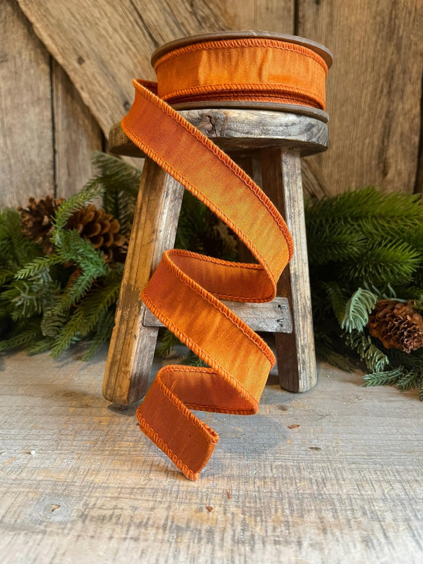 1" Orange Dupioni Ribbon, Orange Ribbon, Fall Ribbon