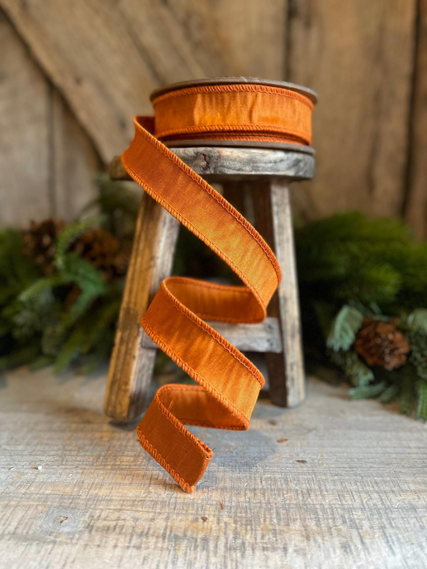 1" Orange Dupioni Ribbon, Orange Ribbon, Fall Ribbon