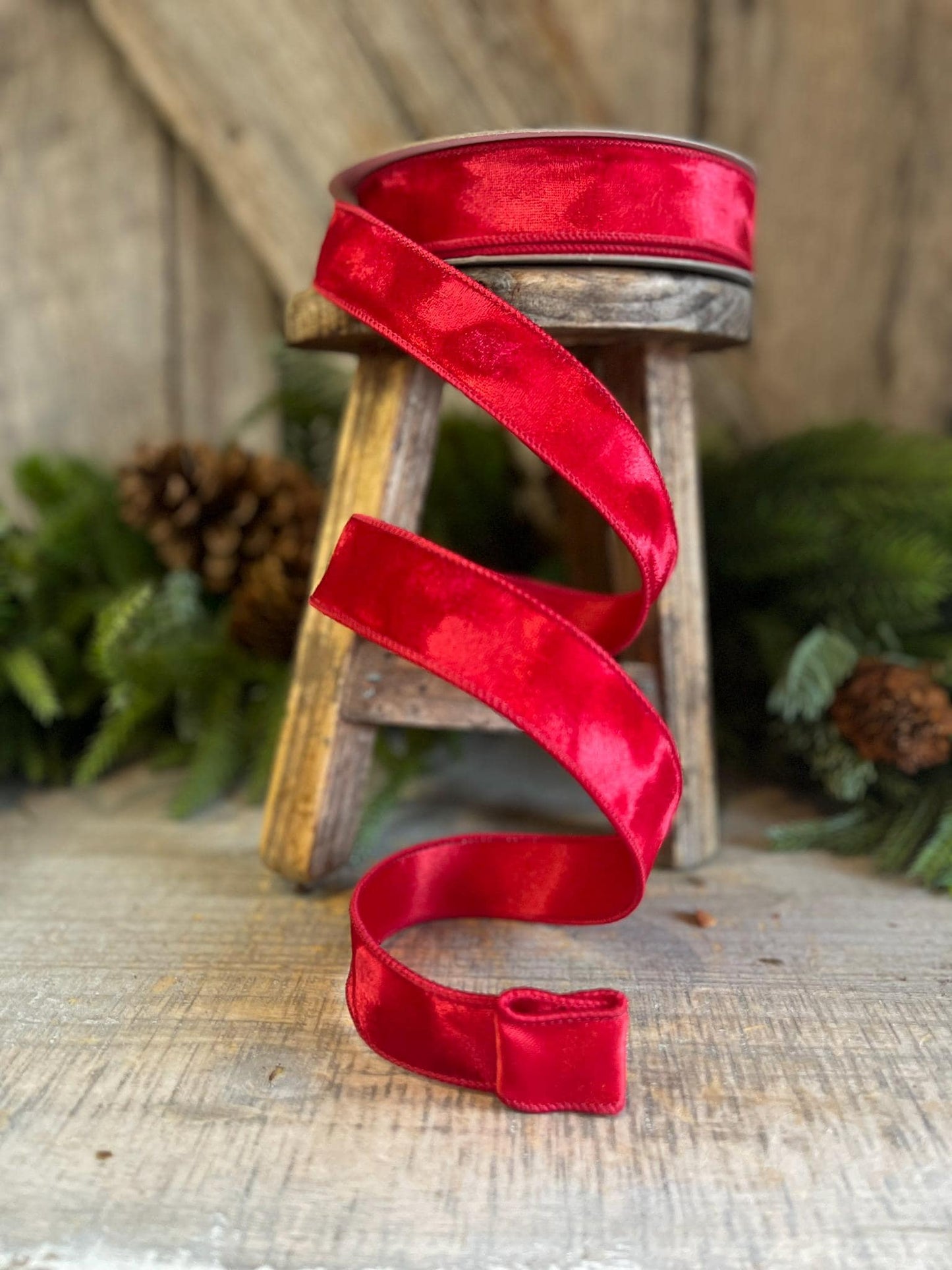 1” Red Silken Velvet Ribbon, Farrisilk ribbon, Velvet ribbon