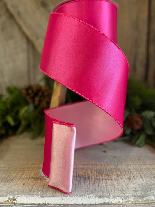 4" Hot Pink Light Pink Wired Satin Ribbon, Farrisilk Ribbon, Duo Satin Ribbon
