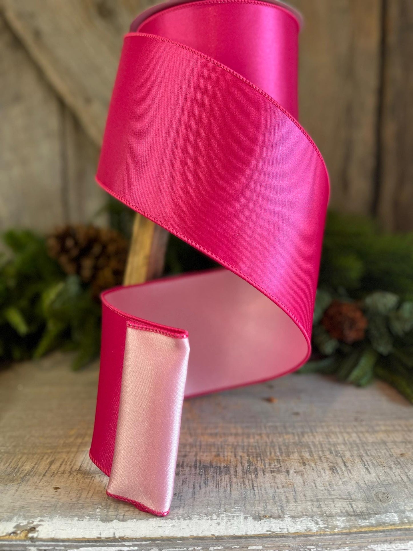 4" Hot Pink Light Pink Wired Satin Ribbon, Farrisilk Ribbon, Duo Satin Ribbon