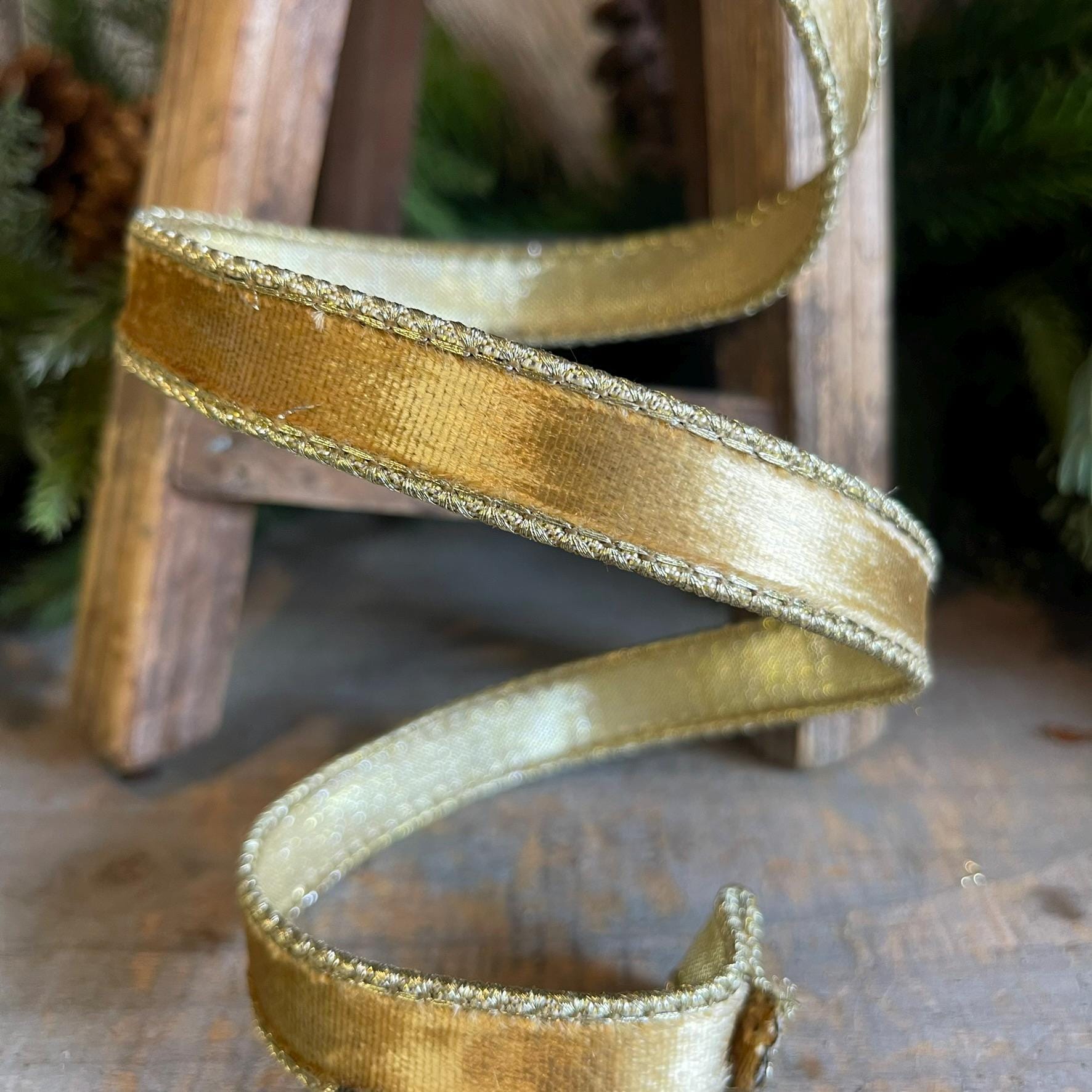 3/4" Gold velvet Ribbon, Farrisilk ribbon, Gold ribbon