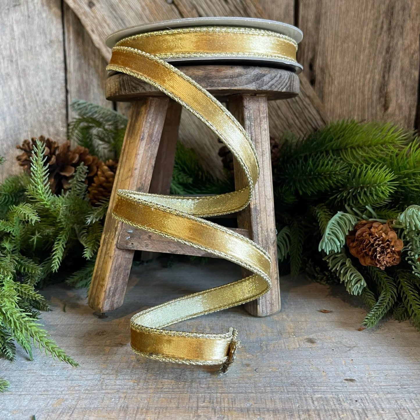 3/4" Gold velvet Ribbon, Farrisilk ribbon, Gold ribbon