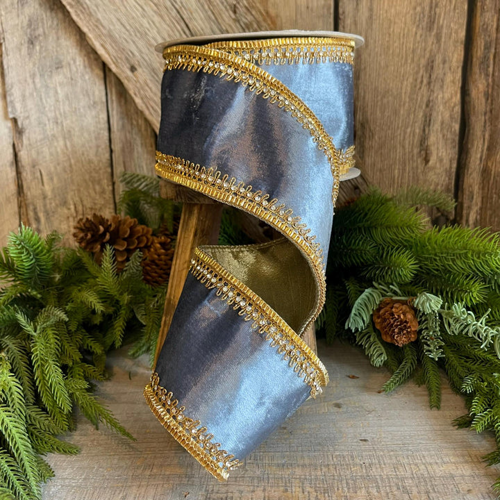 4” Steel Blue Velvet Ribbon, Tiffany Velvet ribbon