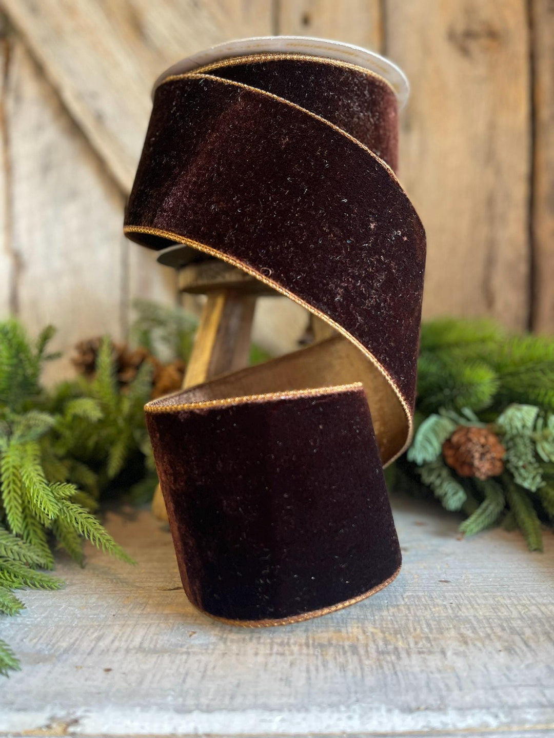 4” Chocolate Velvet Ribbon, Farrisilk ribbon, designer ribbon