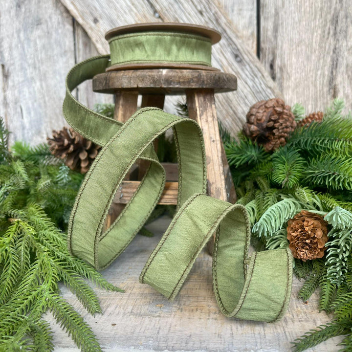 1" Dark Moss Green Ribbon, Wired RIbbon