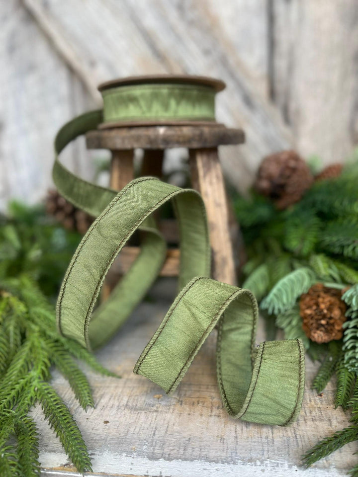 1" Dark Moss Green Ribbon, Wired RIbbon, Spring RIbbon