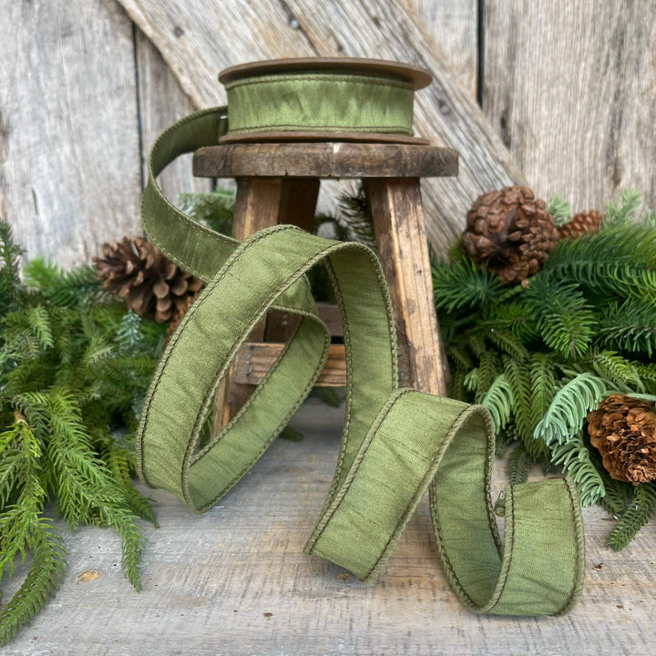 1" Dark Moss Green Ribbon, Wired RIbbon, Spring RIbbon