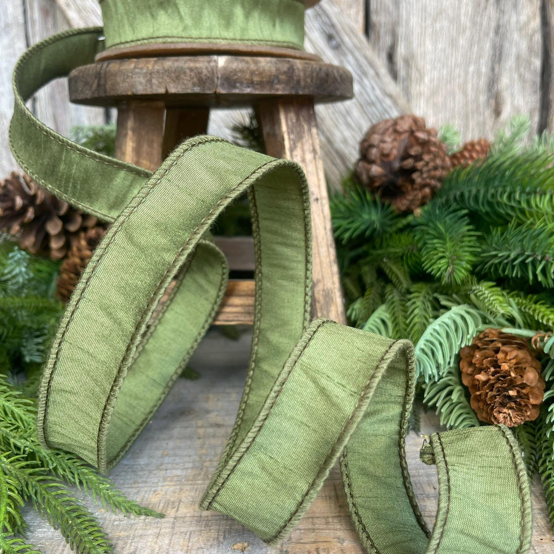 1" Dark Moss Green Ribbon, Wired RIbbon, Spring RIbbon