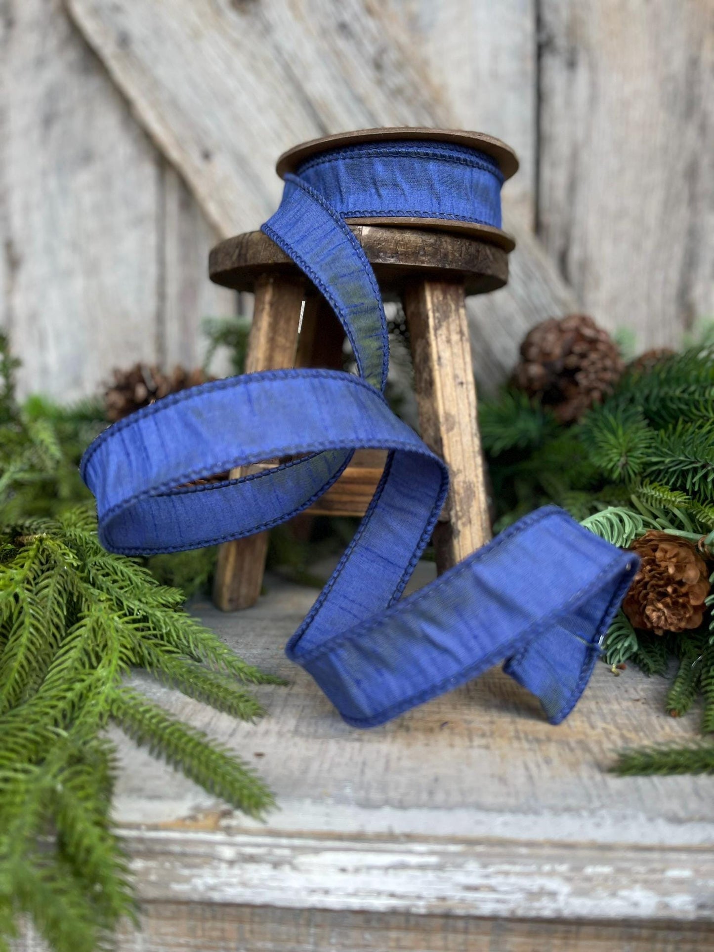 1" Navy Blue Ribbon, Dark Blue Ribbon, Blue Dupion Ribbon