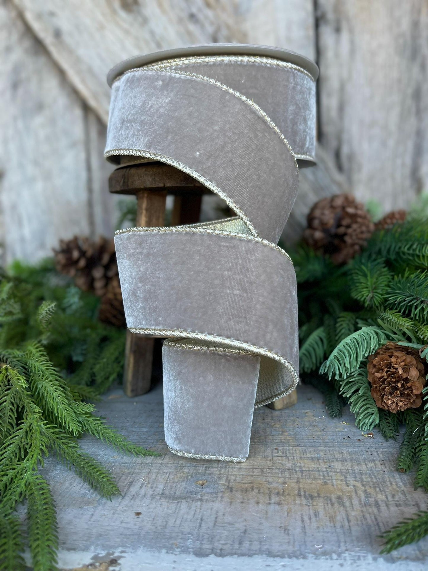 2.5" Platinum velvet ribbon, Farrisilk Ribbon, Christmas tree ribbon