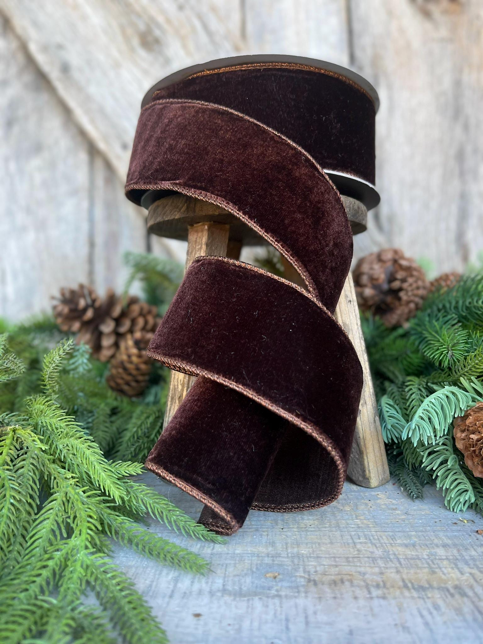 2.5” Chocolate Velvet Ribbon, Farrisilk ribbon, designer ribbon