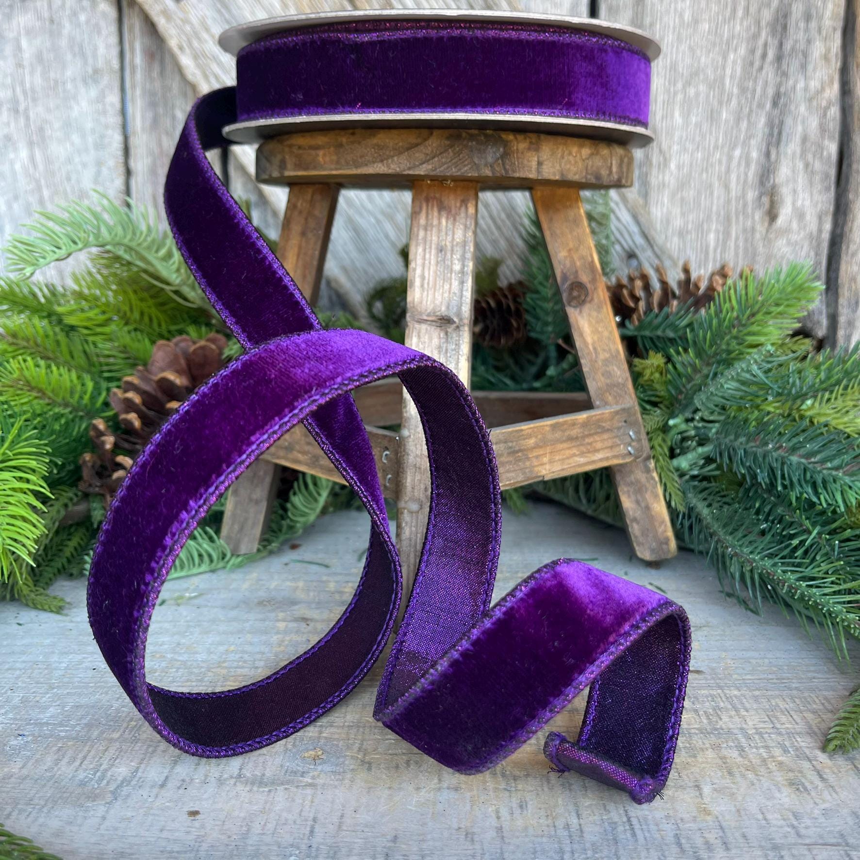 1" Purple Velvet Luster Ribbon, Farrisilk Ribbon, spring Velvet Ribbon