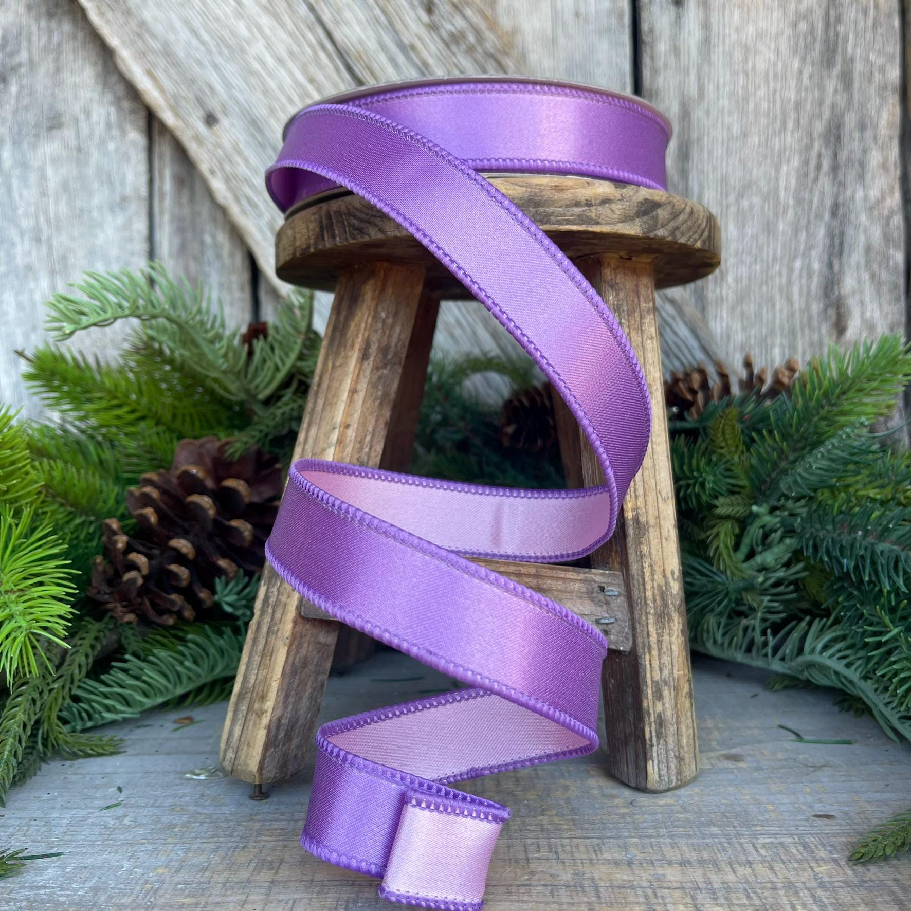 1" Purple Lavender Pink Wired Ribbon, Farrisilk Ribbon, Satin Ribbon
