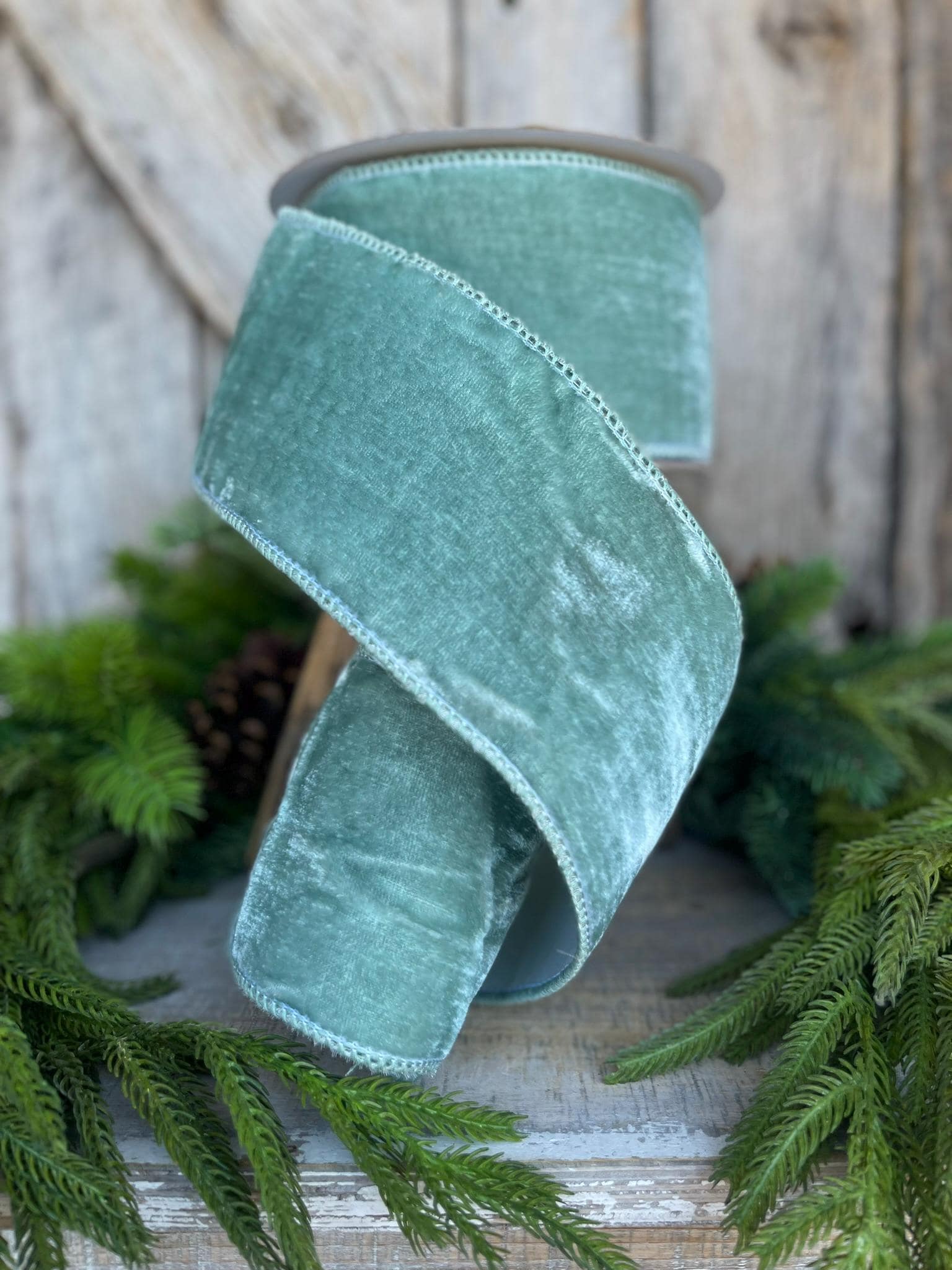 4" Aqua Celadon Velvet, Christmas Velvet
