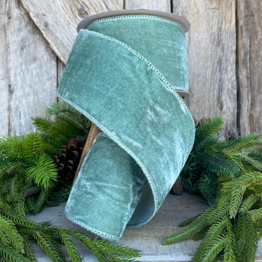 4" Aqua Celadon Velvet, Christmas Velvet