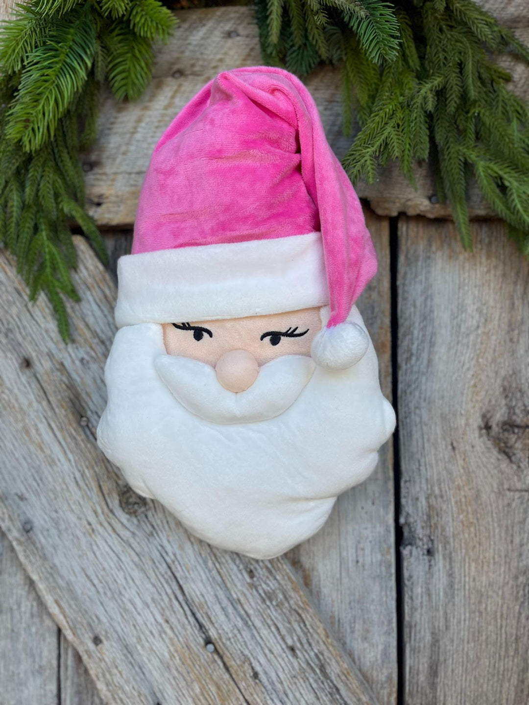 15" Pink Santa Ornament, Pink Santa Wreath Attachment, Plush Pink Santa Head