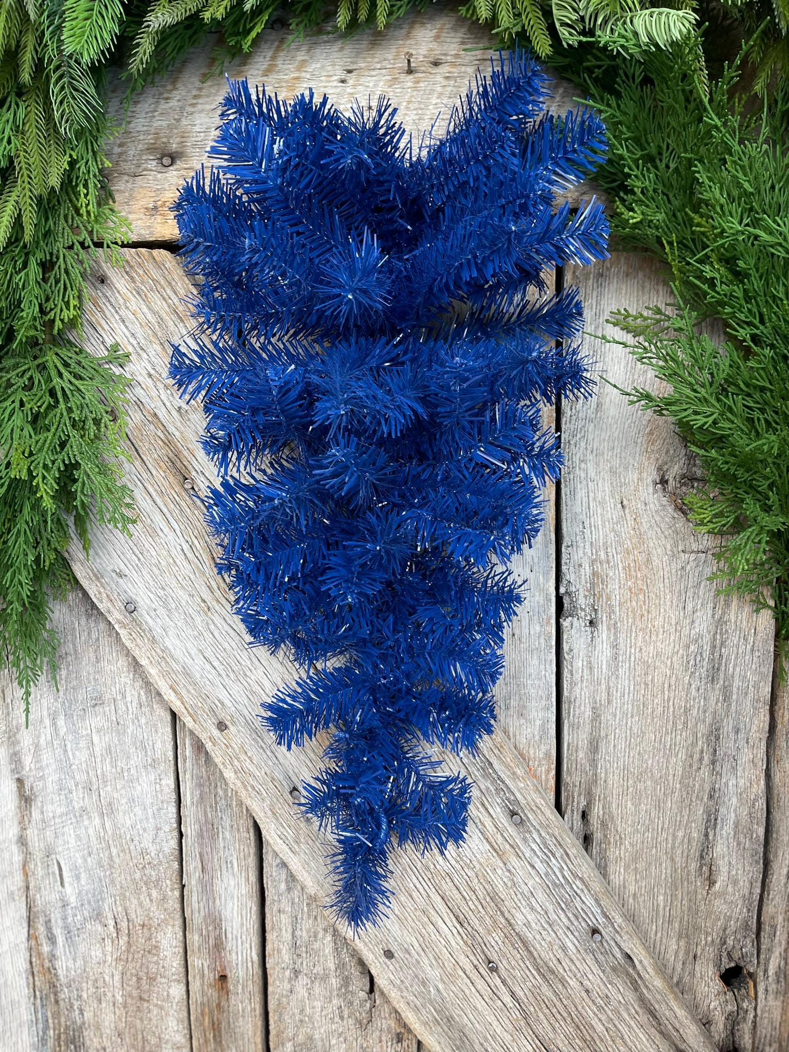 24" Blue Teardrop Swag, Artificial Pine Swag, Wreath Base