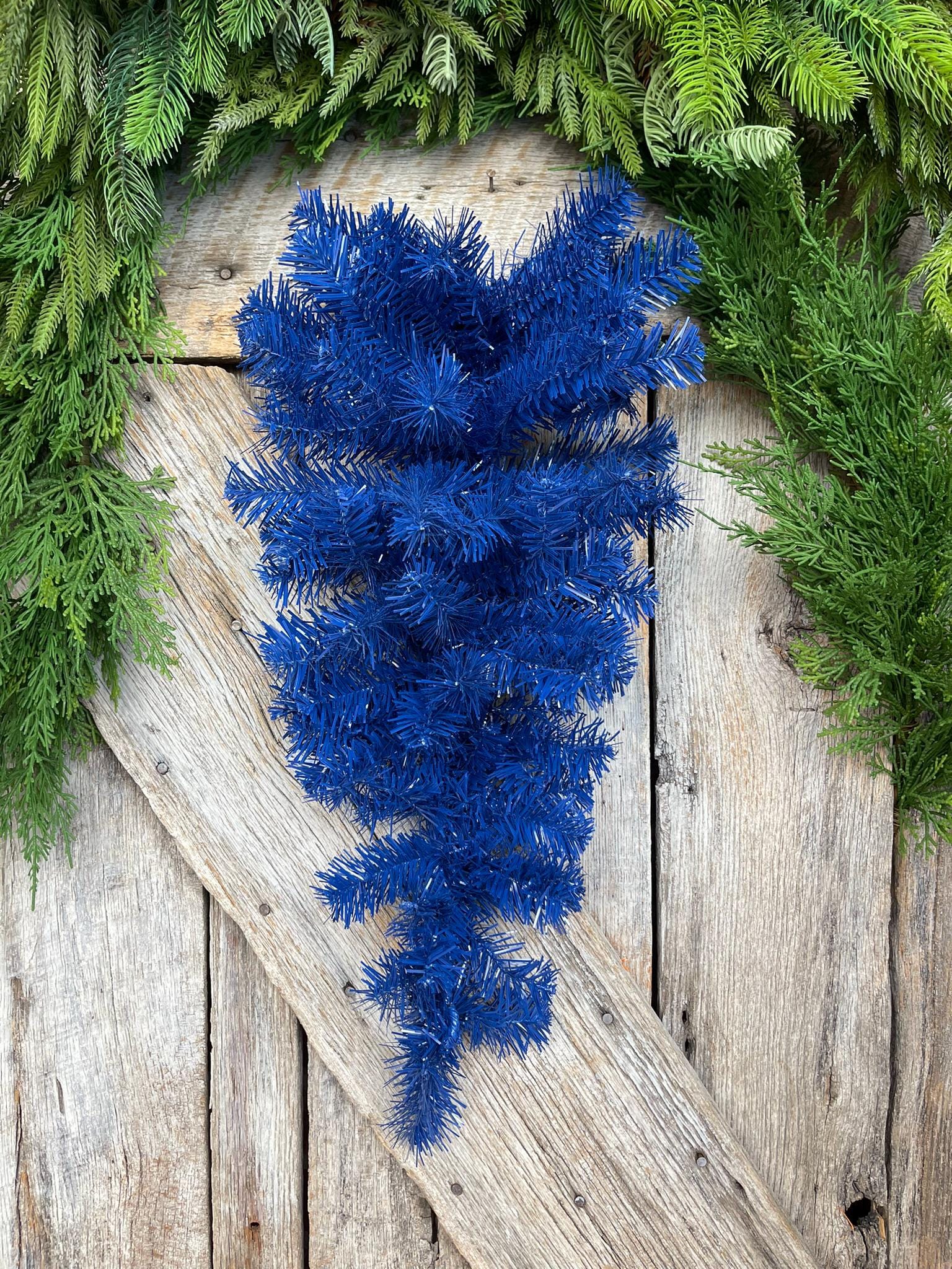 24" Blue Teardrop Swag, Artificial Pine Swag, Wreath Base
