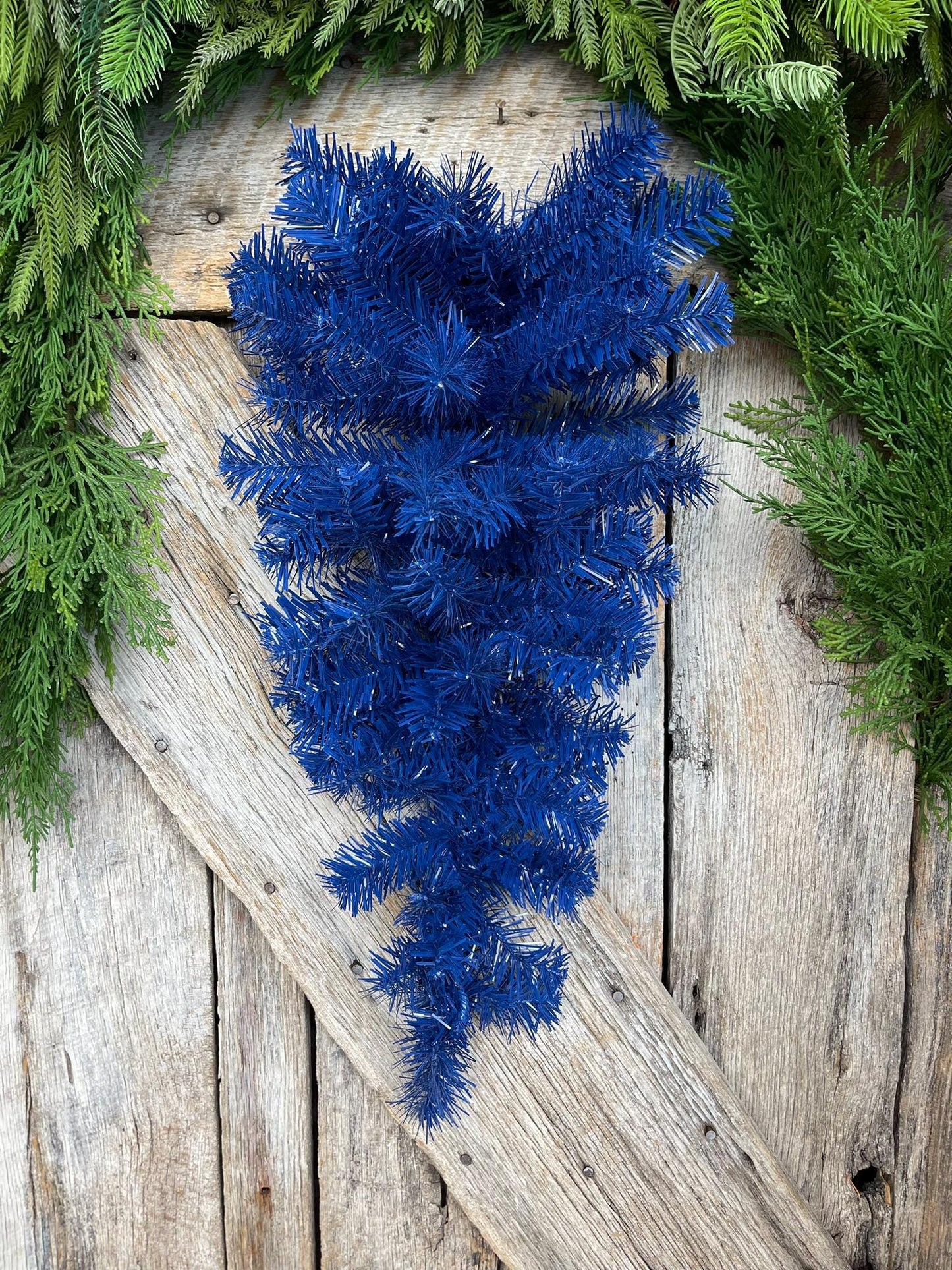 24" Blue Teardrop Swag, Artificial Pine Swag, Wreath Base