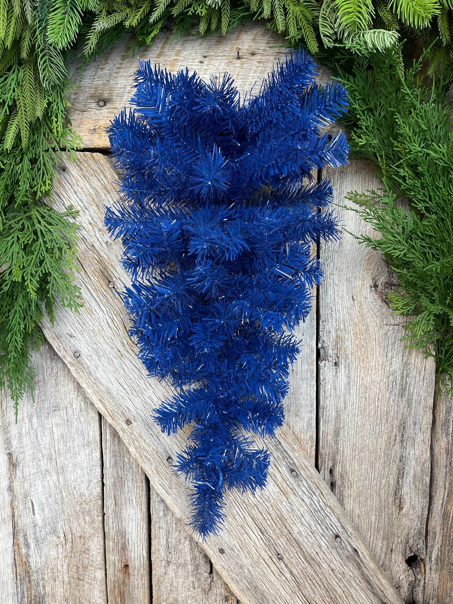 24" Blue Teardrop Swag, Artificial Pine Swag, Wreath Base