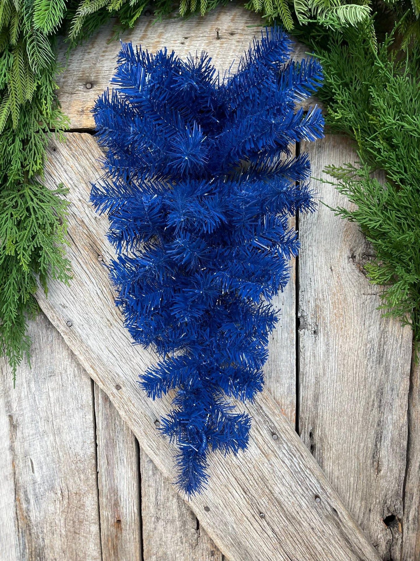 24" Blue Teardrop Swag, Artificial Pine Swag, Wreath Base