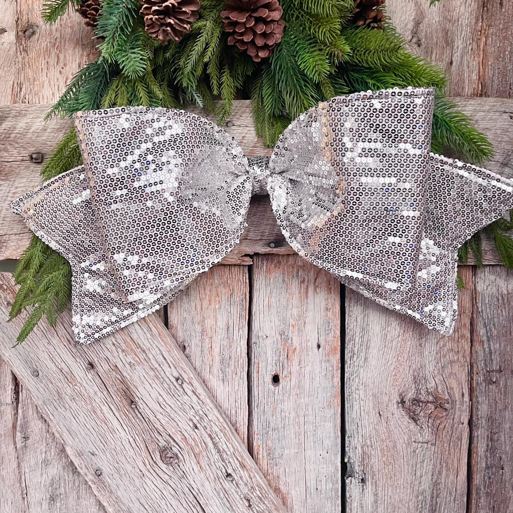 24" Silver Sequin Bow, Farrisilk Bow, Tree Bow