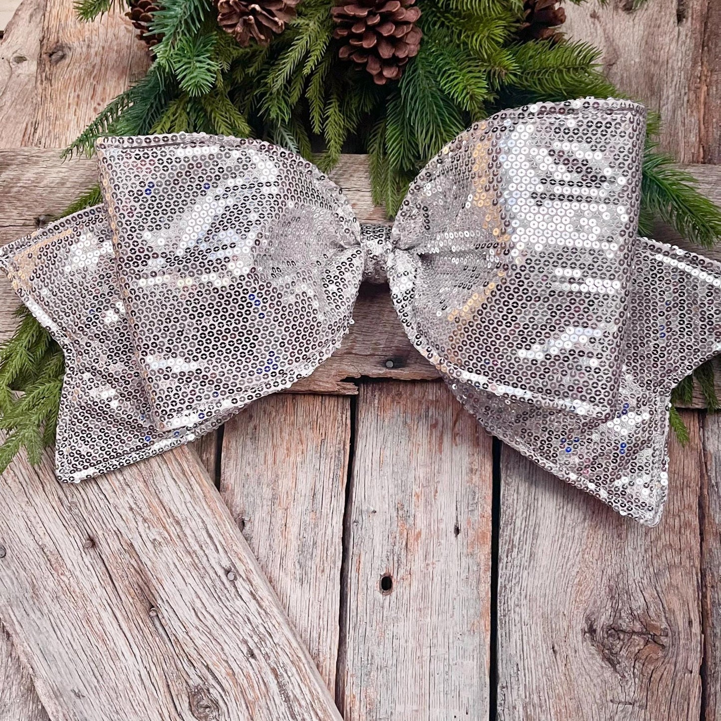 24" Silver Sequin Bow, Farrisilk Bow, Tree Bow