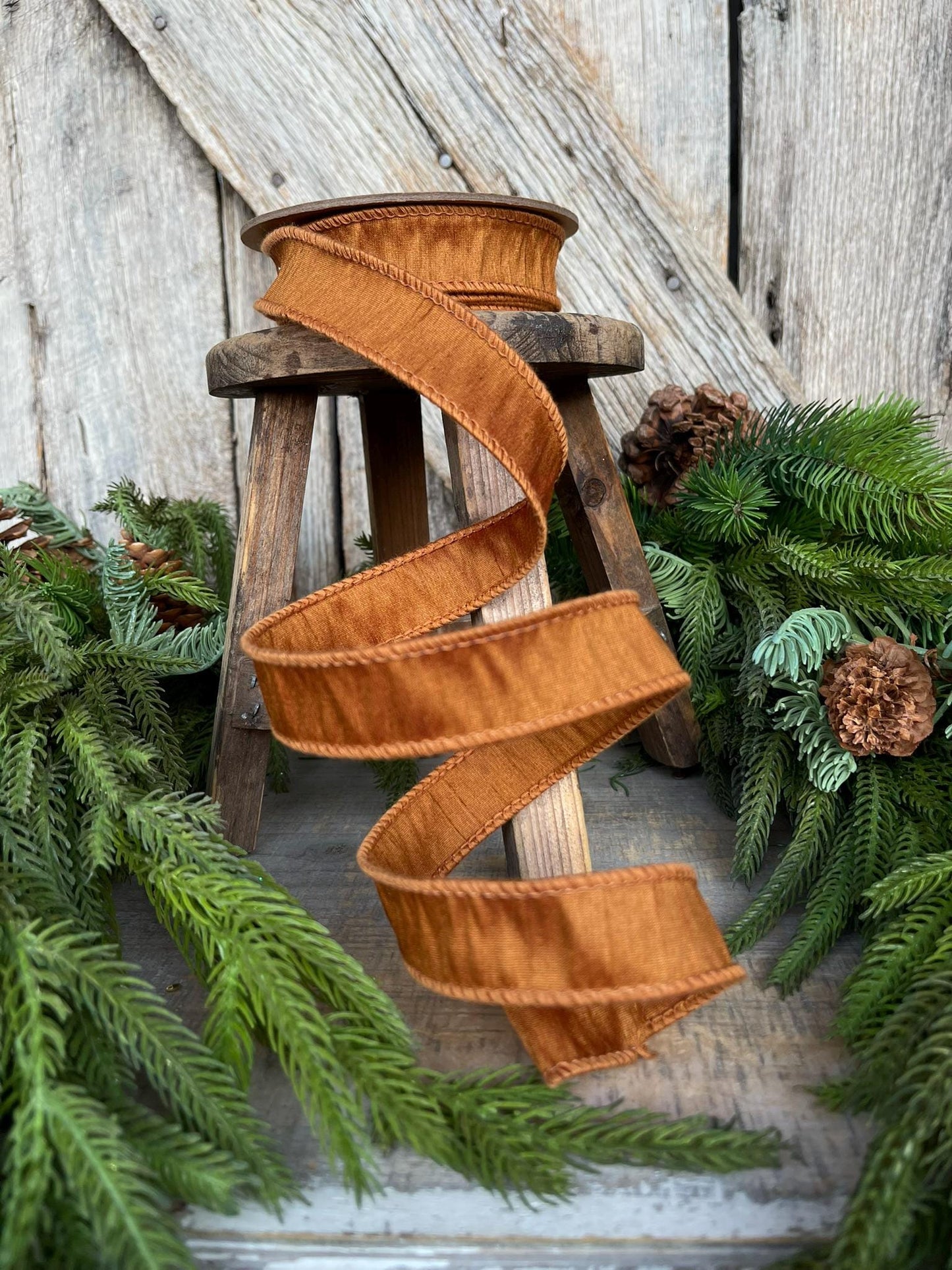 1” Copper Brown Dupioni Ribbon, Fall ribbon, Christmas ribbon