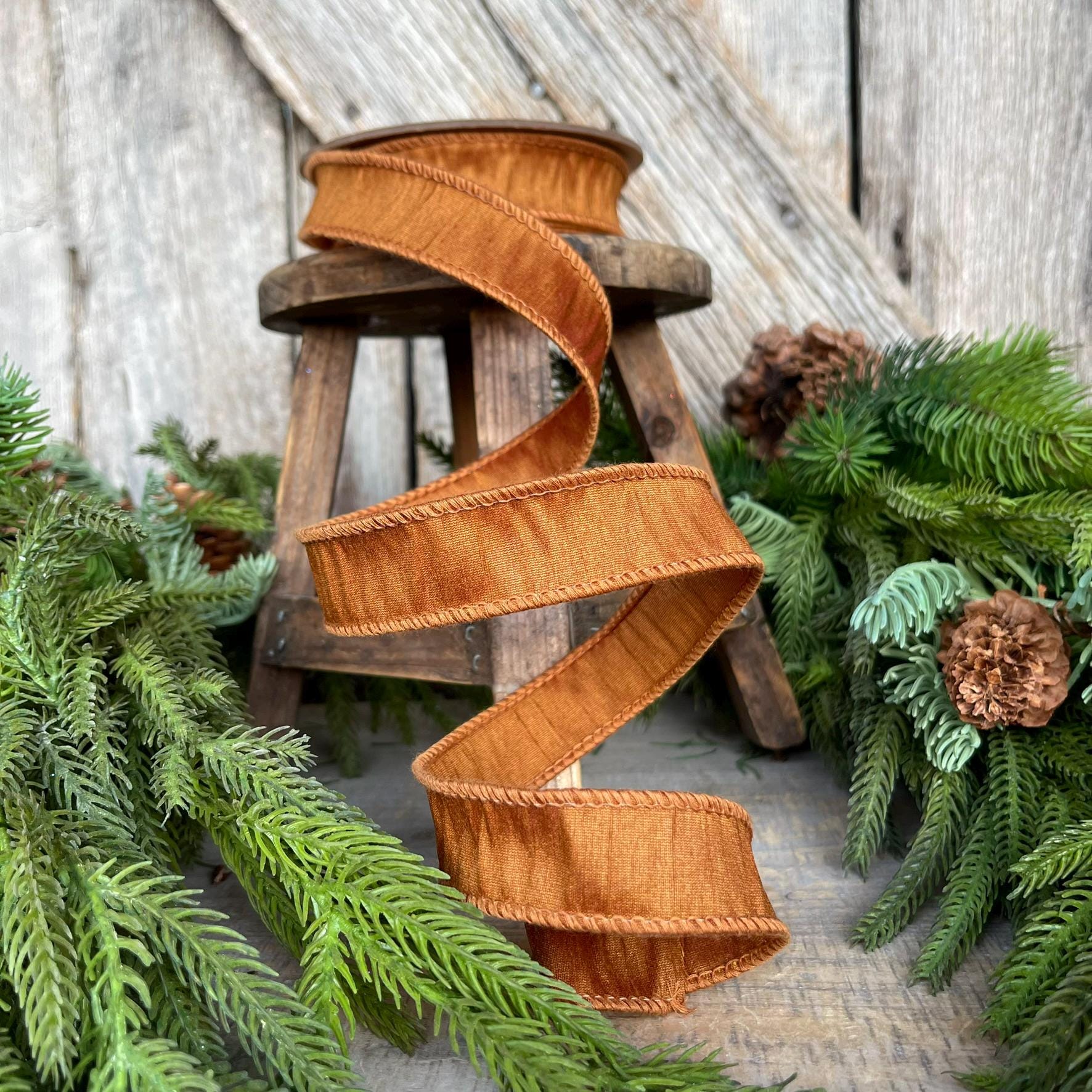 1” Copper Brown Dupioni Ribbon, Fall ribbon, Christmas ribbon