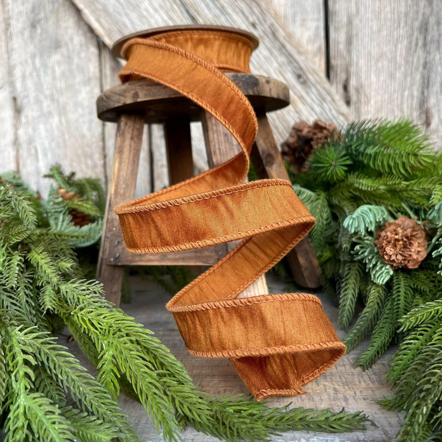 1” Copper Brown Dupioni Ribbon, Fall ribbon, Christmas ribbon