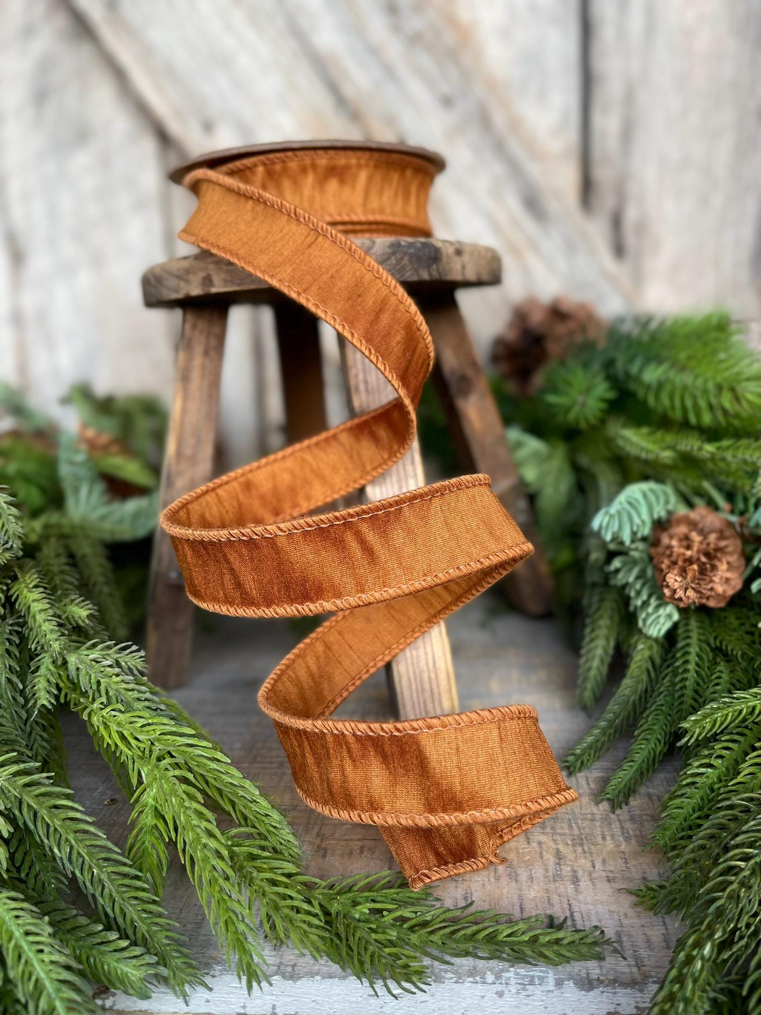 1” Copper Brown Dupioni Ribbon, Fall ribbon, Christmas ribbon
