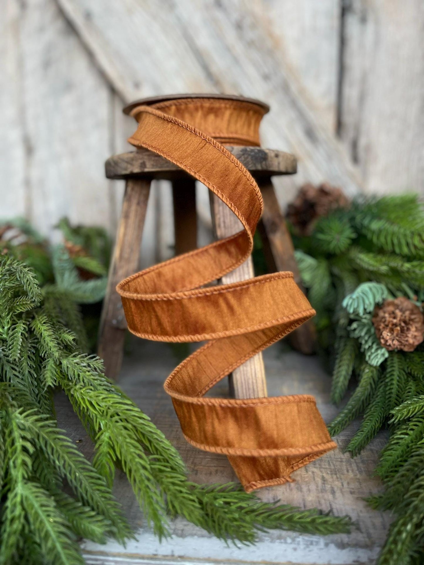 1” Copper Brown Dupioni Ribbon, Fall ribbon, Christmas ribbon